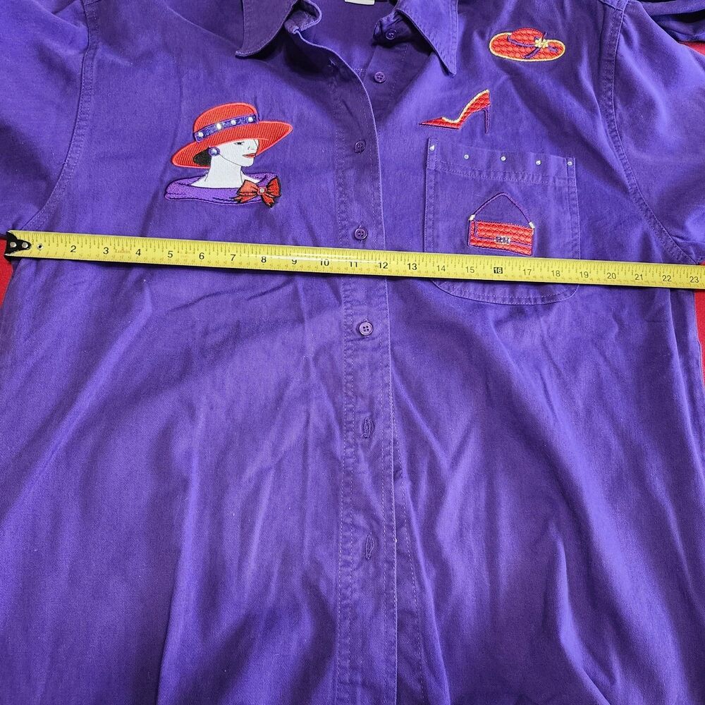 Get Lucky USA Red Hat Society Purple Shirt Capri Set L Embroidered Cotton VTG - Picture 13 of 16